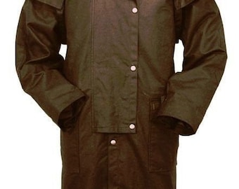 Oilskin Trail Duster Coat Jacket Oilcloth Waterproof Drover S-6XL Black Brown