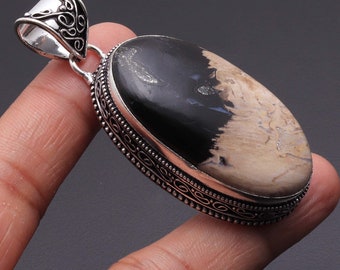 Petrfied Palm Root Crystal Pendant boho pendant antique toned wire gemstone pendant