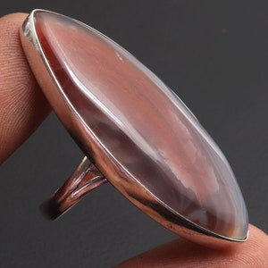 Botswana Achat Edelsteinring, Geschenk für sie, 925 Sterlingsilber überzogener Schmuck Birthstone Ring, Geschenk für ihn