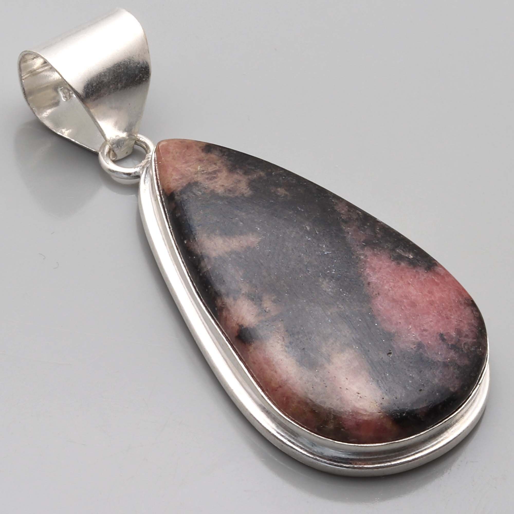 Genuine Rhodonite Gemstone Handmade 925 Sterling Silver Plated - Etsy UK