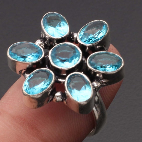 Blue Quartz Gemstone Handmade Ring Gift for Him 925 Sterling