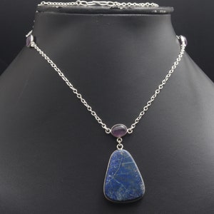 Lapis lazuli Amethyst Gemstone, Woman Chain Necklace, Gift For Her, Chain Necklace Jewelry, Sterling Silver Plated Necklace, Birthday Gift