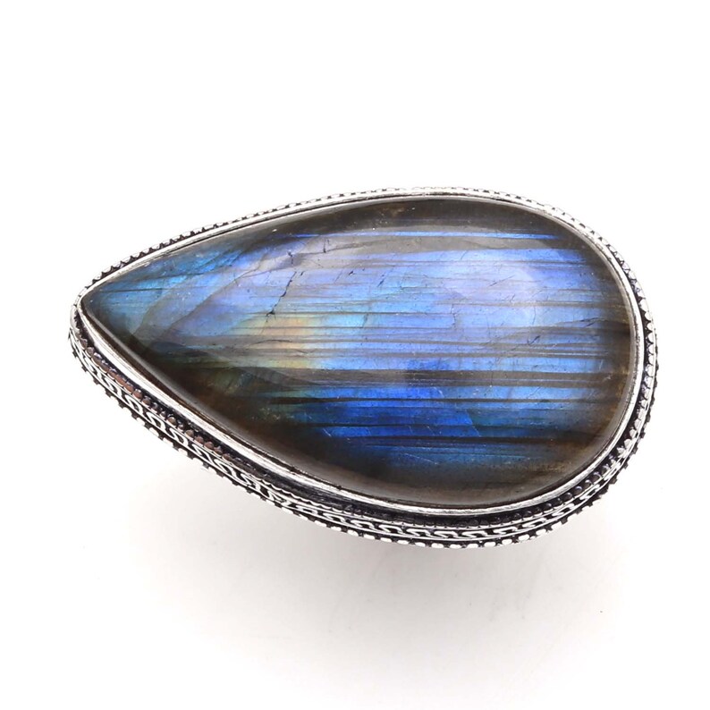 Genuine Blue Fire Labradorite gemstone Vintage style Setting Handmade 925 Sterling Silver Plated Ring Jewelry USA 210