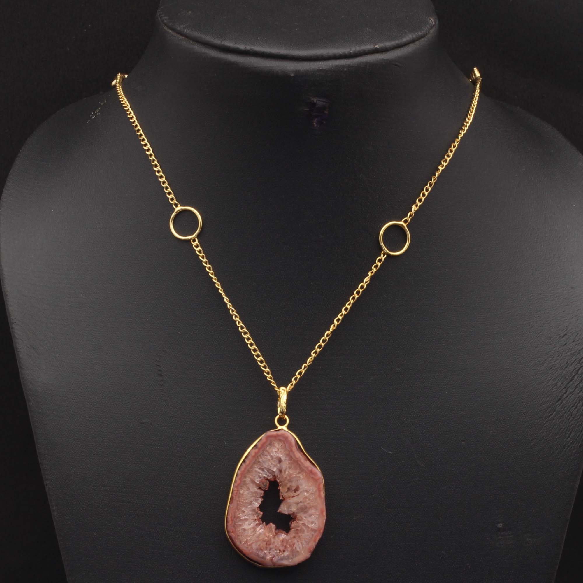 Colgante De Hoja De Geoda De ágata Natural, Accorio De Collar De