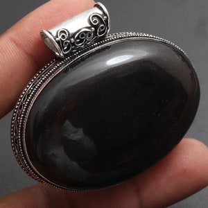 Grey Obsidian Gemstone Pendant, Vintage Style Pendant, Gift For Her, Sterling Silver Plated Jewelry, Handmade Jewelry, Birthday Gift