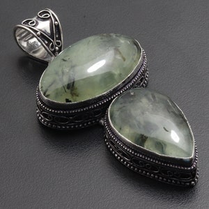 Moos Prehnit Edelstein Anhänger, Edelstein Vintage Style Anhänger, Sterling Silber überzogener Schmuck, handgemachter Schmuck, Geschenk für ihre Mutter