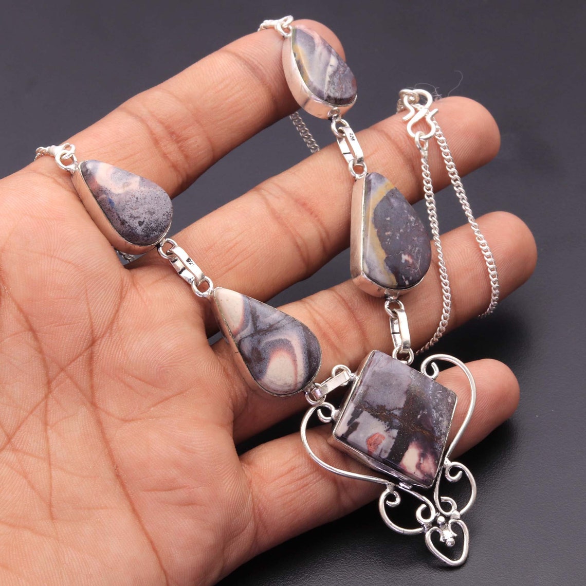 Porcelain Jasper Necklace Jewellery Woman Gemstone Necklace Etsy UK