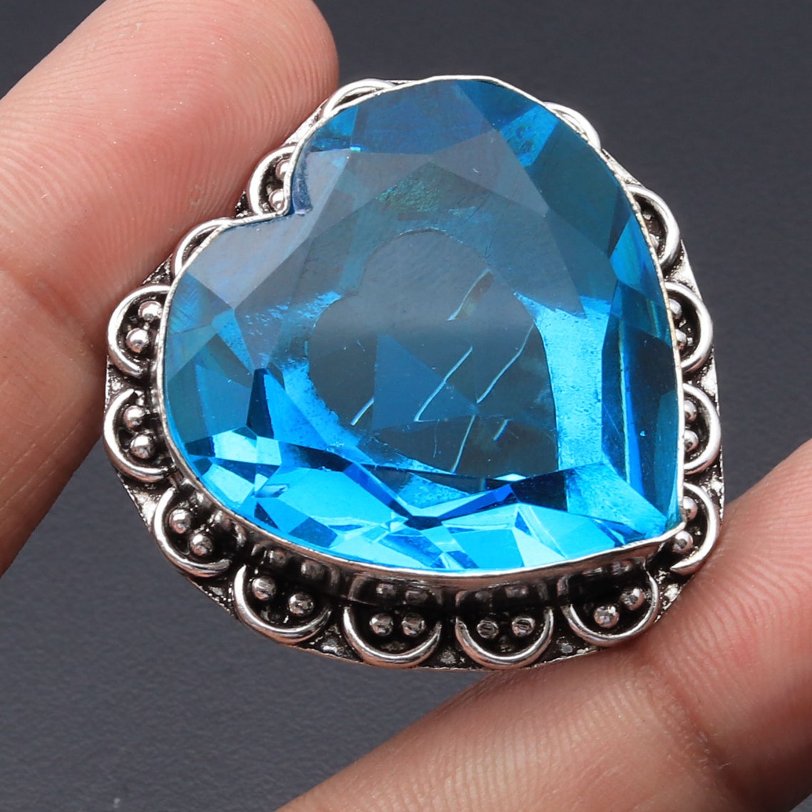 Blue Quartz Ring Woman Gemstone Heart Style Ring Jewellery | Etsy