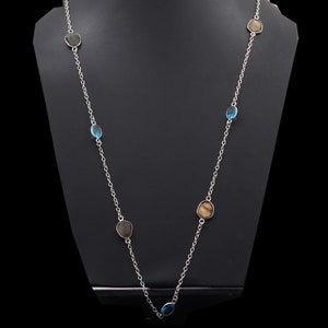 Blue Fire Labradorite Quartz Jewellery Woman Gemstone Necklace Jewelry Gift For Best Friend Sterling Silver Plated Gift For Girl Necklace