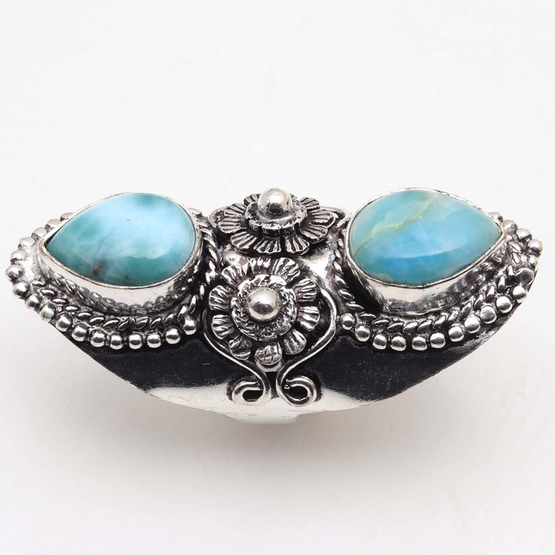 Genuine RARE Larimar Gemstone Handmade 925 Sterling Silver Plated Antique Style Ring Jewelry USA 564