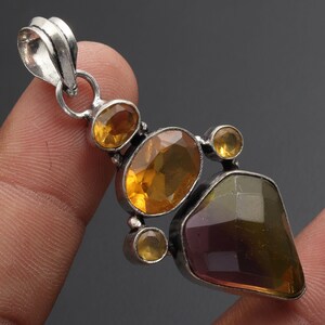 Ametrine Quartz, Citrine Quartz Gemstone, Pendant Jewelry, Multistone Pendant, 925 Sterling Silver Plated Jewelry, Gift For Her