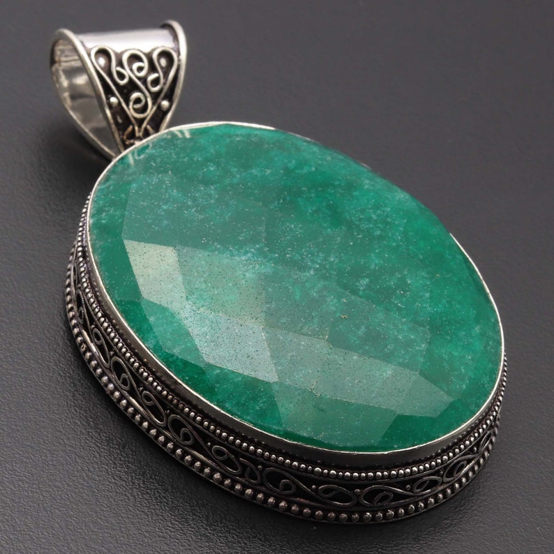 Emerald Pendant GIGANTIC Pendant Woman Necklace Pendant Gemstone Vintage Style Pendant Gift For Her Jewellery Silver Plated Jewelry