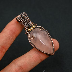 Rose Quartz Pendant Copper Wire Wrap Pendant Handmade Copper Amazing Rose Quartz Gemstone Jewelry Pendant Wire Wrapped Jewelry Gift For Mom