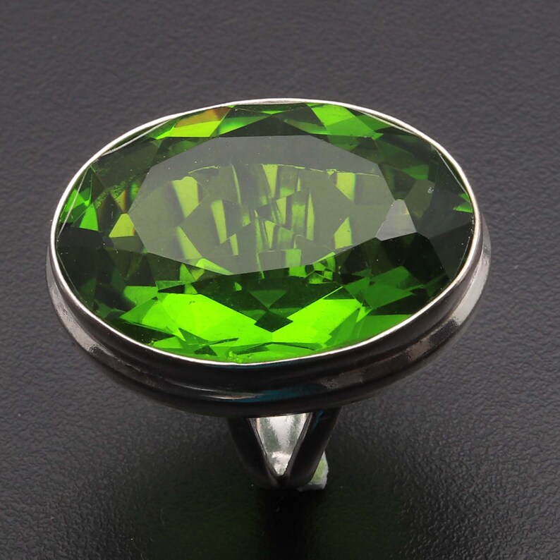 Peridot Quartz Ring Woman Gemstone Ring Jewellery Gift For Girl Ring Sterling Silver Plated Ring Jewellery Gift For Her Ring Jewelry