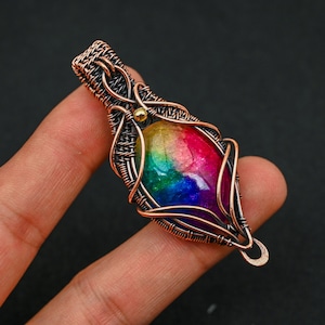 Rainbow Solar Quartz Pendant, Copper Wire Wrapped Pendant, Gorgeous Solar Quartz Gemstone Handmade Copper Wire Wrap Jewelry Gift For Mother