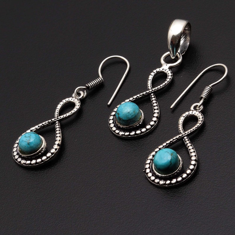 Natural Turquoise Gemstone Handmade 925 Sterling Silver Plated New Style Pendant /& Earrings Sets Jewelry USA 703