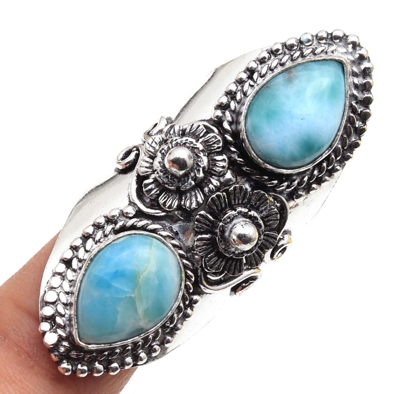 Genuine RARE Larimar Gemstone Handmade 925 Sterling Silver Plated Antique Style Ring Jewelry USA 564