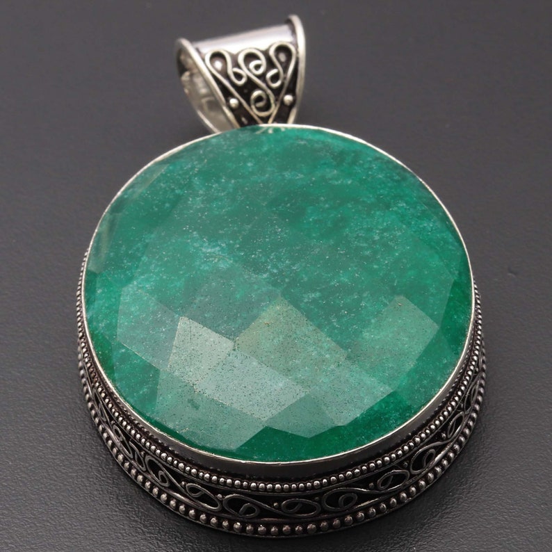 Emerald Pendant GIGANTIC Pendant Woman Necklace Pendant Gemstone Vintage Style Pendant Gift For Her Jewellery Silver Plated Jewelry