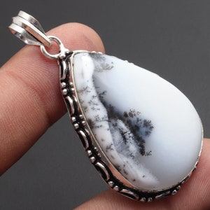 Dendritic Opal Gemstone Pendant, 925 Sterling Silver Plated Jewelry, Gift For Her, Pendant Jewelry, Handmade Jewelry, Birthday Gift