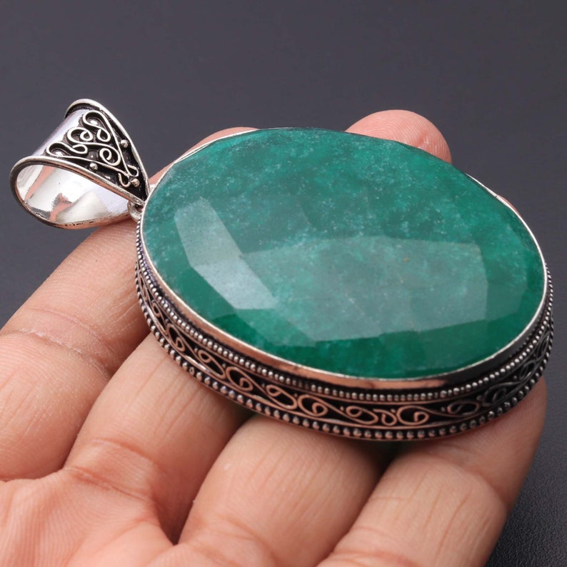 Emerald Pendant GIGANTIC Pendant Woman Necklace Pendant Gemstone Vintage Style Pendant Gift For Her Jewellery Silver Plated Jewelry