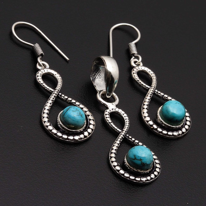 Natural Turquoise Gemstone Handmade 925 Sterling Silver Plated New Style Pendant /& Earrings Sets Jewelry USA 703