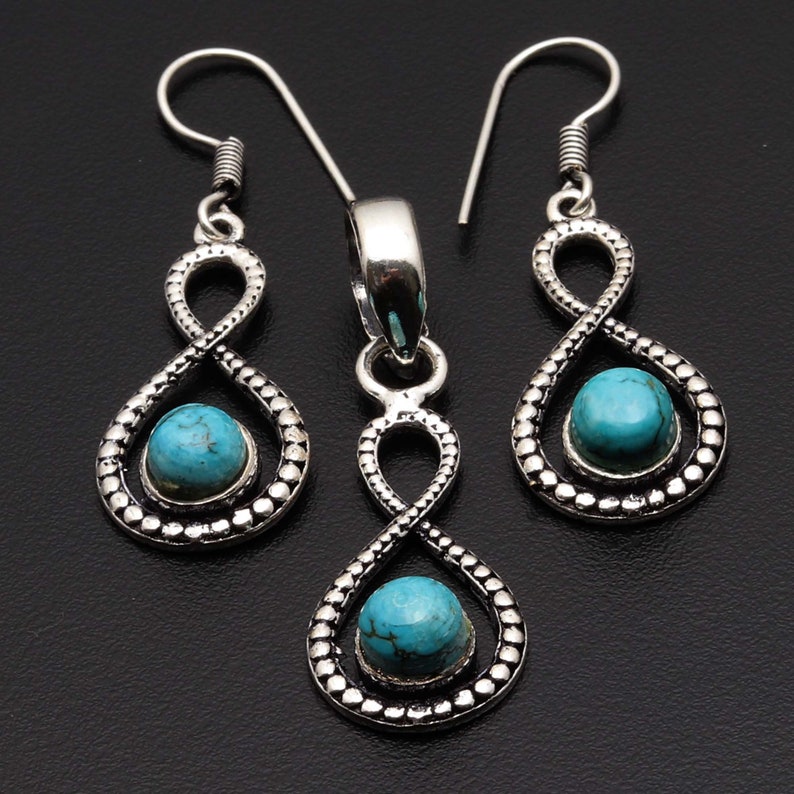 Natural Turquoise Gemstone Handmade 925 Sterling Silver Plated New Style Pendant /& Earrings Sets Jewelry USA 703