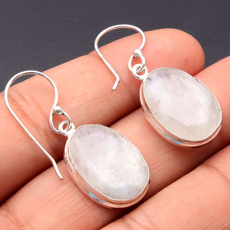 Girls Earrings Jewellery Gift For Her Earrings Sterling Silver Plated Woman Earrings Gemstone Earrings Rainbow Moonstone Earrings
