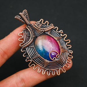 Rainbow Solar Quartz Pendant, Copper Wire Wrapped Pendant, Solar Quartz Gemstone Handmade Copper Wire Wrap Jewelry Gift For Christmas