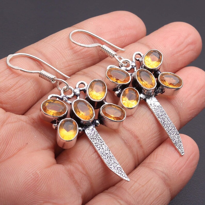 Citrine Quartz Earrings Jewellery Woman Citirne Earrings Gift For Girl Earrings Butterfly Earrings Silver Plated Earrings Gemstone Earring