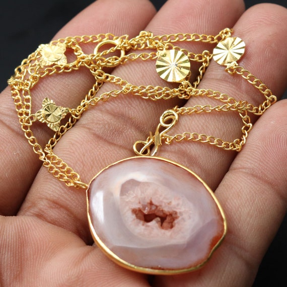White Druzy Necklace Gold-plated Sterling Silver White Druzy Necklace Gold-plated Sterling Silver