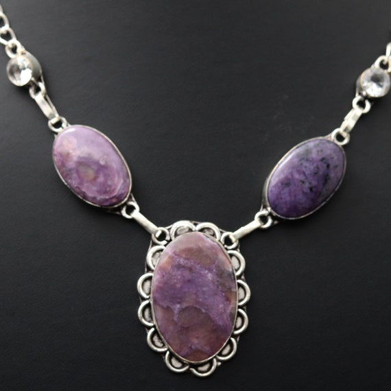 Charoite Necklace Jewellery Woman Gemstone Necklace Jewelry Gift For Her Sterling Silver Plated Gift For Girl Necklace Pendant
