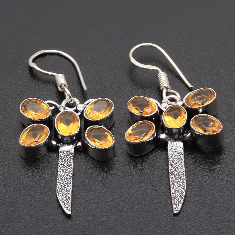 Citrine Quartz Earrings Jewellery Woman Citirne Earrings Gift For Girl Earrings Butterfly Earrings Silver Plated Earrings Gemstone Earring
