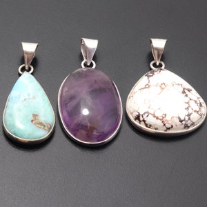 Chapado en plata de ley, Ametrine, White Horse Turquoise, Larimar Gemstone, Colgante Joyería, Colgante 3 x Colgantes Lotes Joyería, Regalo Para Ella