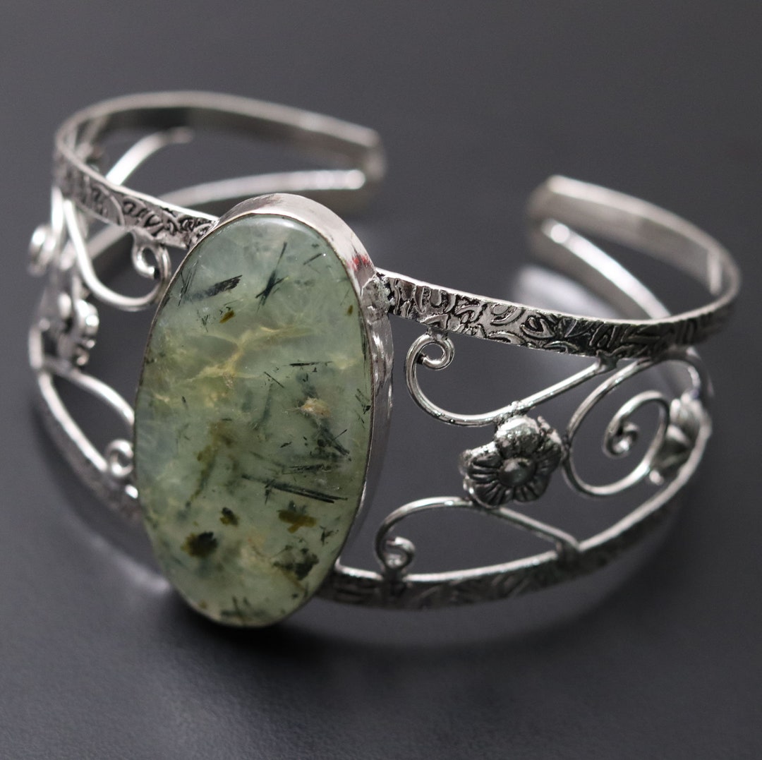 Moss Prehnite Gemstone Bangle Adjustable Cuff Bangle Gift for - Etsy