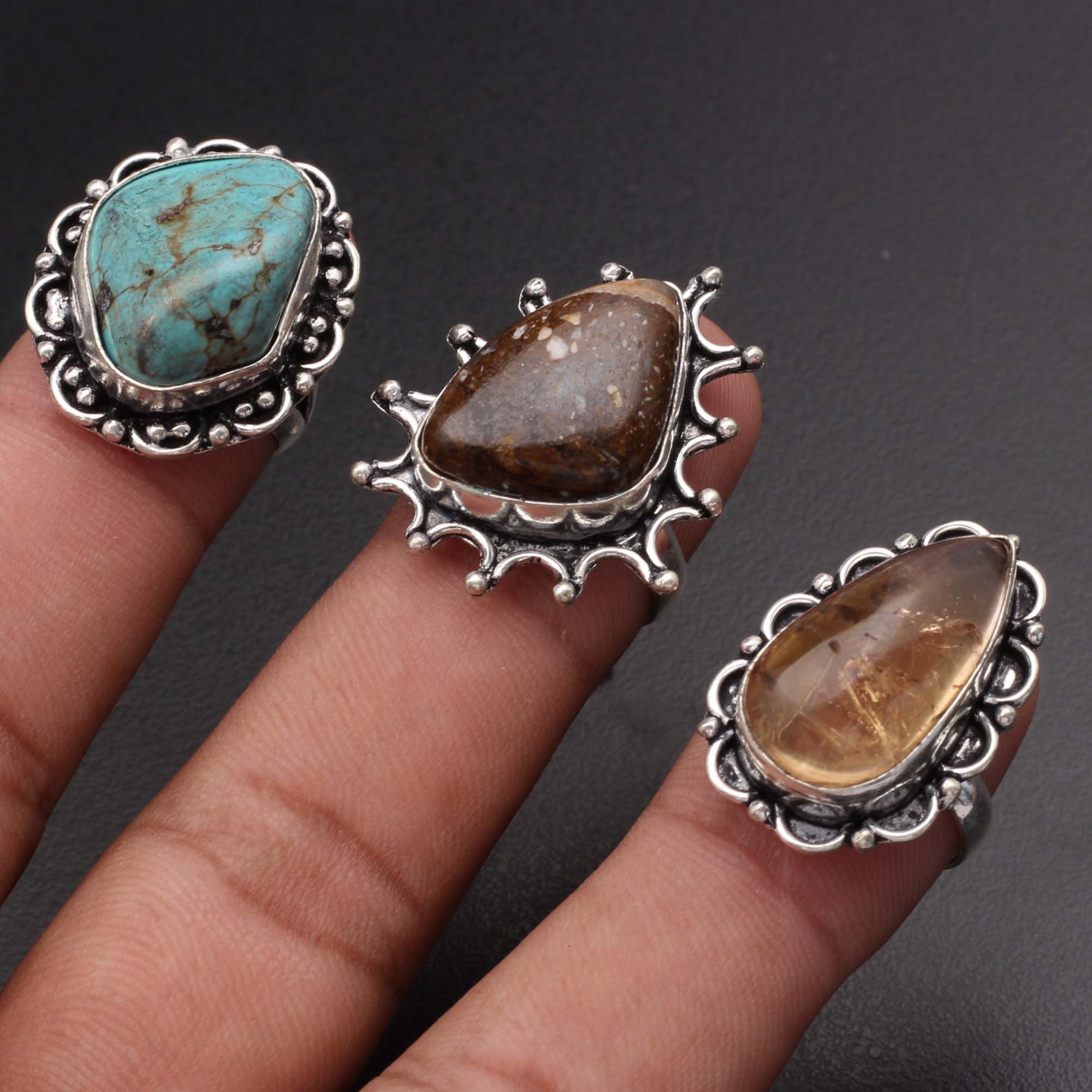 Turquoise Crystal Quartz 3X Lots Ring Jewellery Gift for