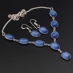 Monalisa  Necklace & Earrings Set Jewellery Woman Gemstone Necklace Earrings Gift For Her Sterling Silver Plated Gift For Girl XY314