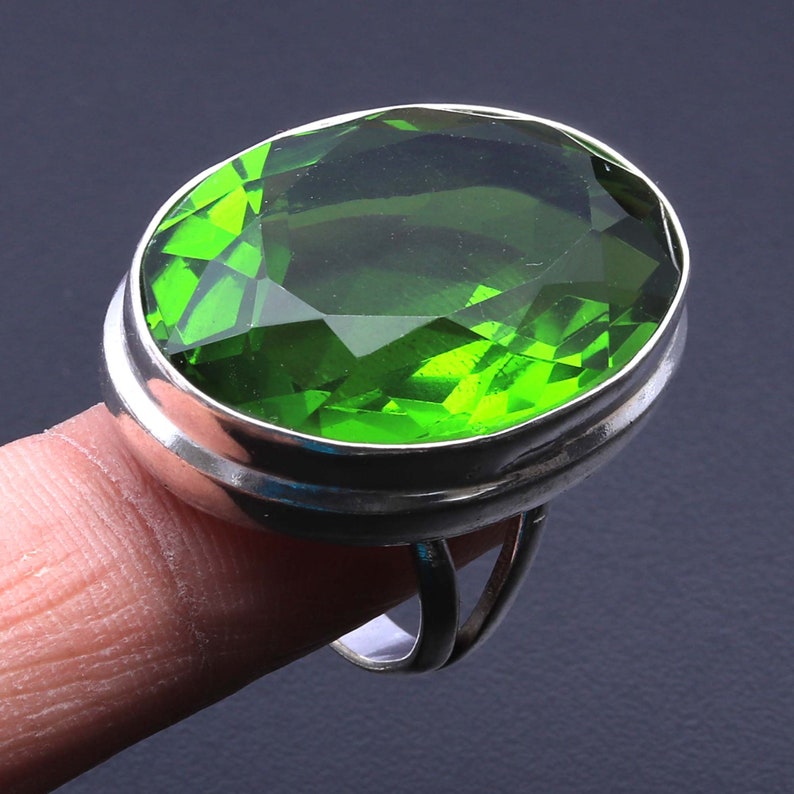 Peridot Quartz Ring Woman Gemstone Ring Jewellery Gift For Girl Ring Sterling Silver Plated Ring Jewellery Gift For Her Ring Jewelry