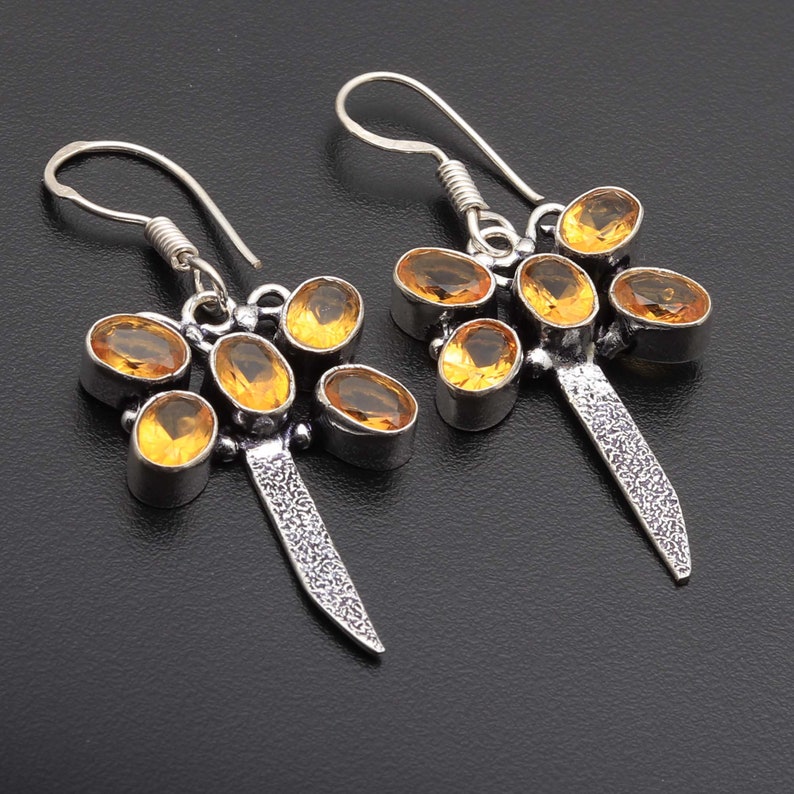 Citrine Quartz Earrings Jewellery Woman Citirne Earrings Gift For Girl Earrings Butterfly Earrings Silver Plated Earrings Gemstone Earring