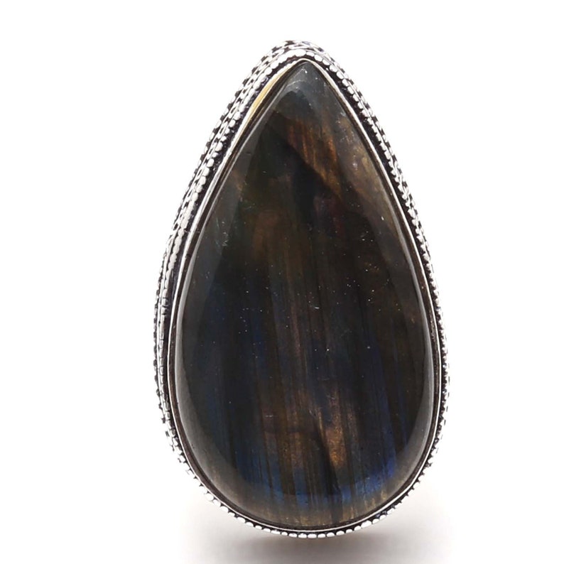 Genuine Blue Fire Labradorite gemstone Vintage style Setting Handmade 925 Sterling Silver Plated Ring Jewelry USA 210