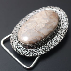 Petrified Palm Wood Gemstone Belt Buckle Sterling Silver Plated Belt Buckle Jewelry, Unique Gift Jewelry, Gift For Her Belt Buckle Jewelry