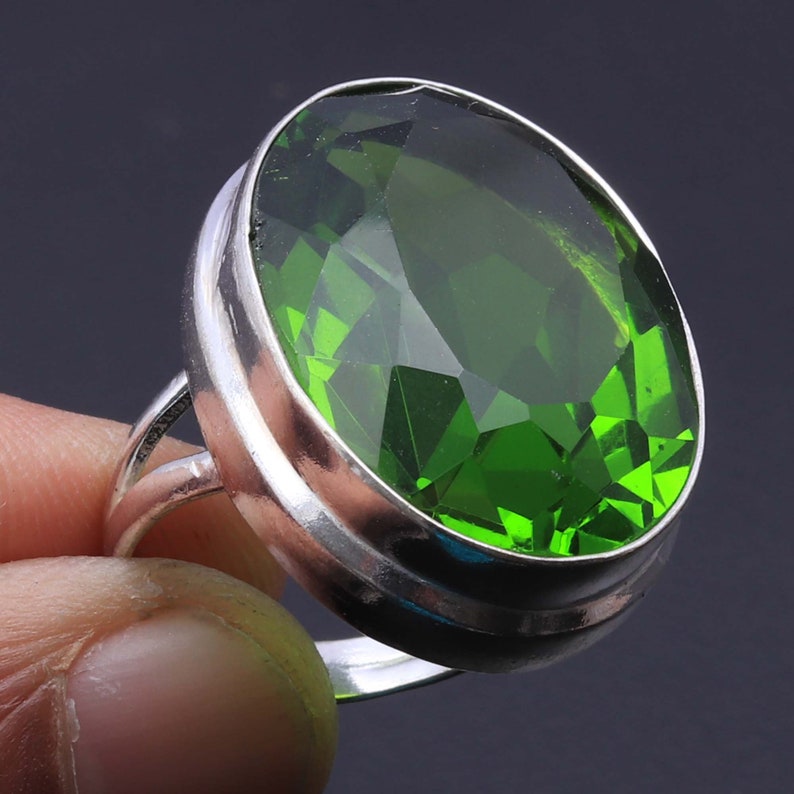 Peridot Quartz Ring Woman Gemstone Ring Jewellery Gift For Girl Ring Sterling Silver Plated Ring Jewellery Gift For Her Ring Jewelry