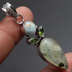 Moos Prehnit natürlicher Larimar Peridot Anhänger Schmuck, Geschenk für sie Anhänger, Sterling Silber überzogene Anhänger Schmuck, Geburtstagsgeschenk