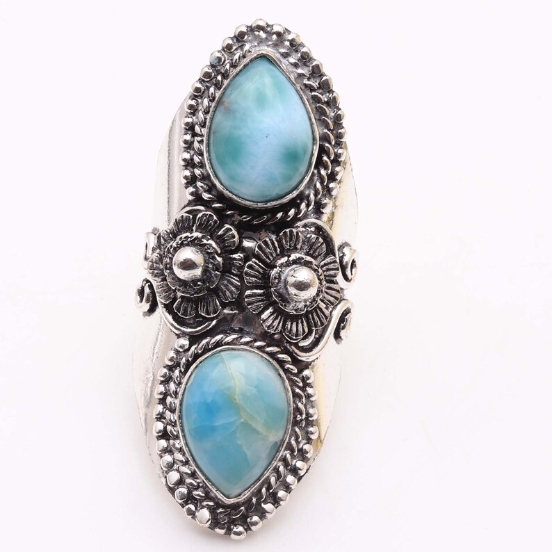 Genuine RARE Larimar Gemstone Handmade 925 Sterling Silver Plated Antique Style Ring Jewelry USA 564