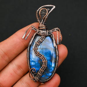 Labradorite Pendant Copper Wire Wrap Pendant Superb Labradorite Gemstone Jewelry Handmade Pendant Copper Wire Wrap Jewelry Gift For Mother