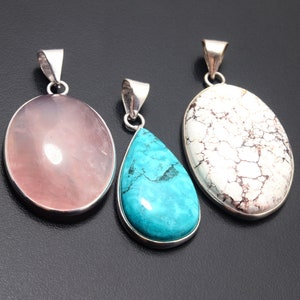 Sterling Silver Plated, White Horse Turquoise, Rose Quartz, Turquoise Gemstone Pendant Jewelry Pendant 3 X Pendant Lots Jewelry Gift For Her