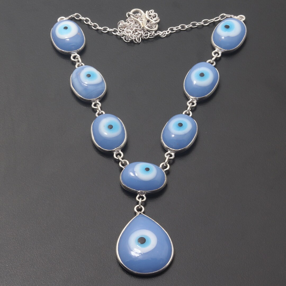 Sterling Silver Plated Jewelry, Evil Eye Gemstone, Necklace Jewelry