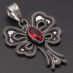 Garnet Quartz Pendant Gemstone Pendant Gift For Her & 925 Sterling Silver Plated Pendant Jewelry Butterfly Style Pendant XY21