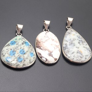 Sterling Silver Plated Jewelry, White Horse Turquoise Dendrite Opal K2 Blue Jasper Gemstone, Pendant 3 X Pendant Lots Jewelry, Gift For Her