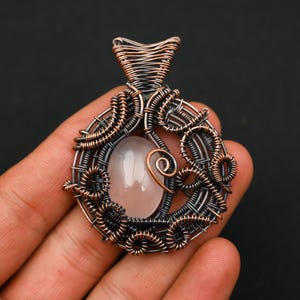 Rose Quartz Pendant Copper Wire Wrap Pendant Handmade Copper Superb Rose Quartz Gemstone Jewelry Pendant Wire Wrapped Jewelry For Christmas