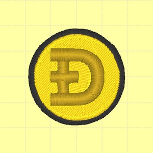 May include: A gold coin with a black border and the letter "D" with a stylized "F" inside it.